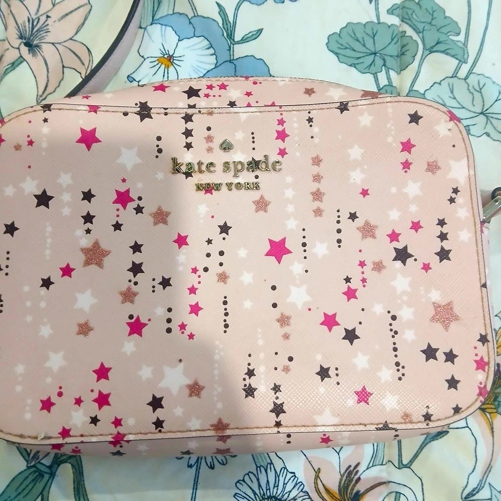 Kate Spade Pink Starry Crossbody Bag with matching card holder included